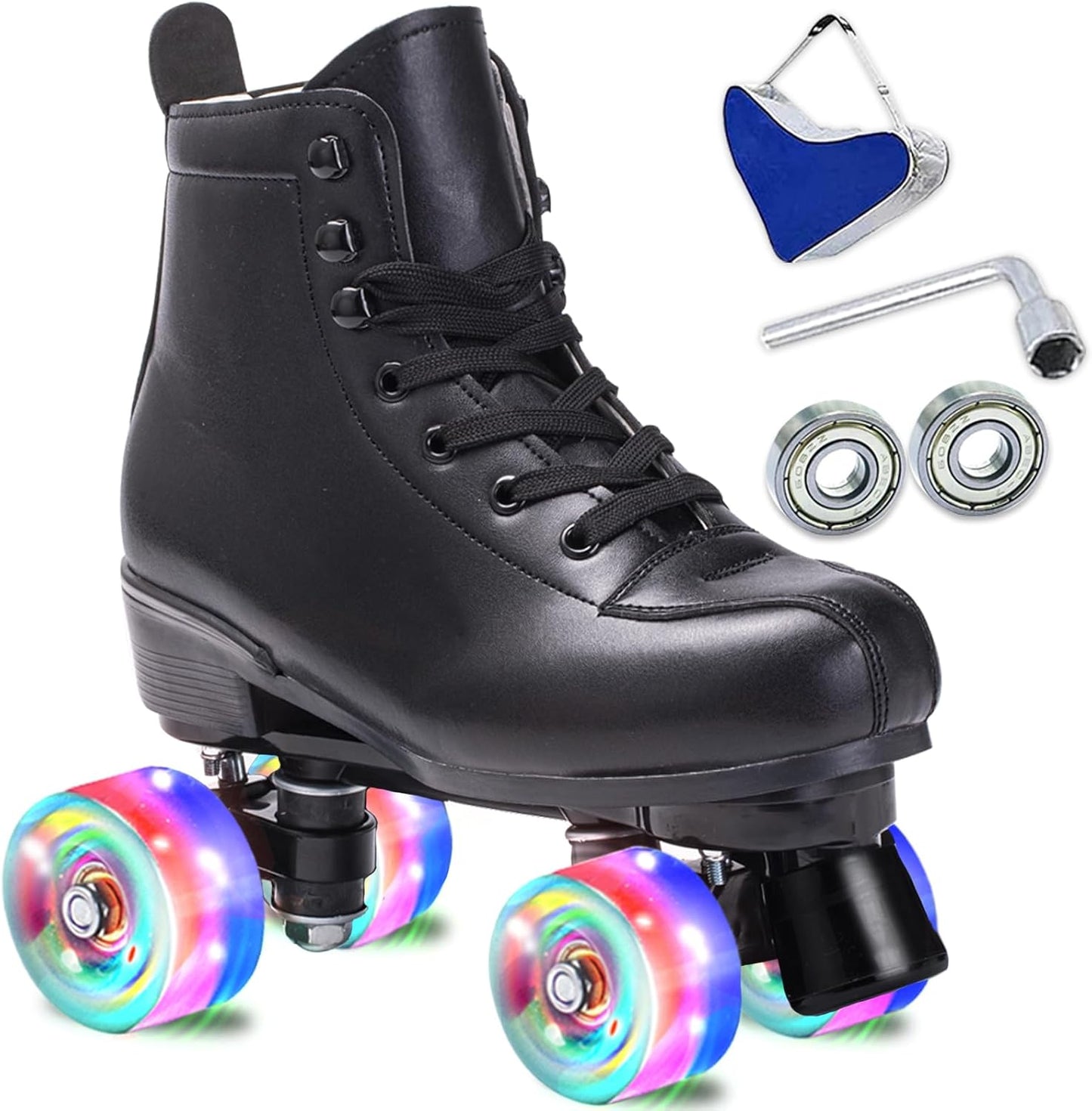 High Top Black PU Leather Classic Double Row Adjustable Skates