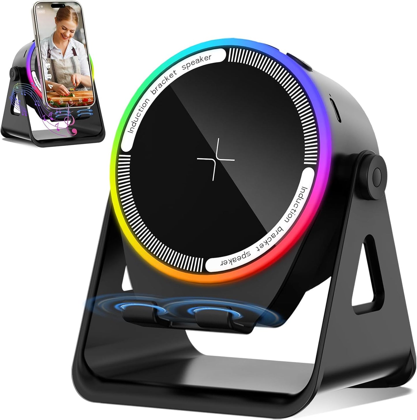 MRMORALE Wireless Induction Speaker with RGB Light & 360 Rotation