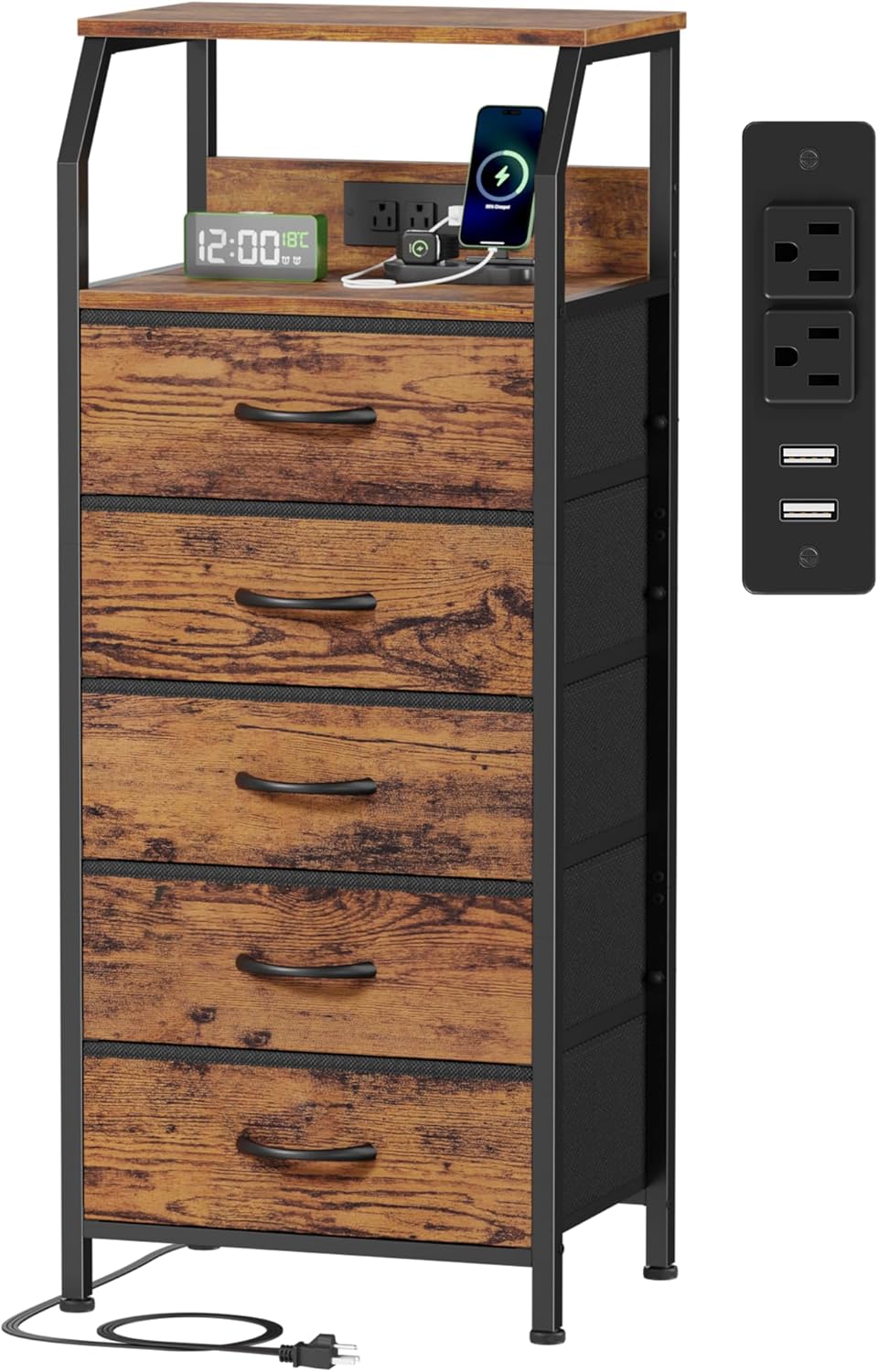 Furnulem 5 Drawers Dresser with Charging Station for Bedroom
