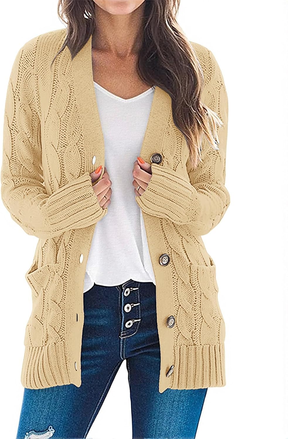 MEROKEETY Women's Long Sleeve Cable Knit Cardigan for Fall