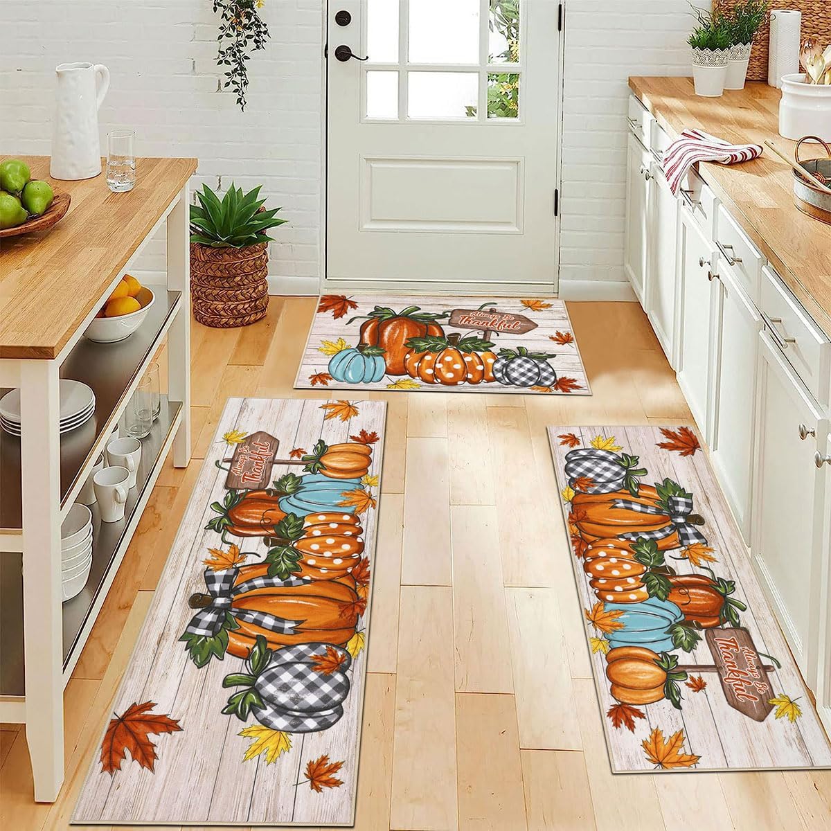U'Artlines Fall Pumpkin Kitchen Rugs Set for Seasonal Decor