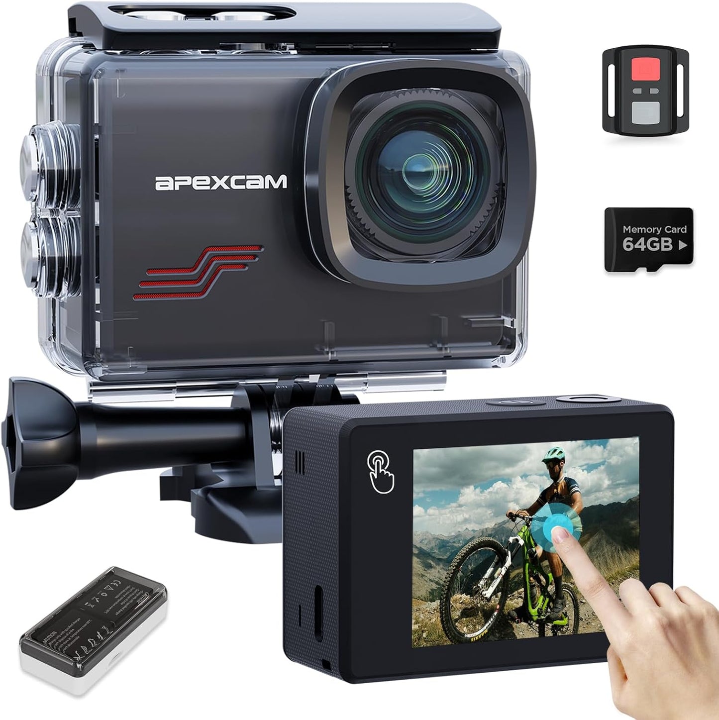 Apexcam Action Camera 4K Touch Screen for Underwater Adventures