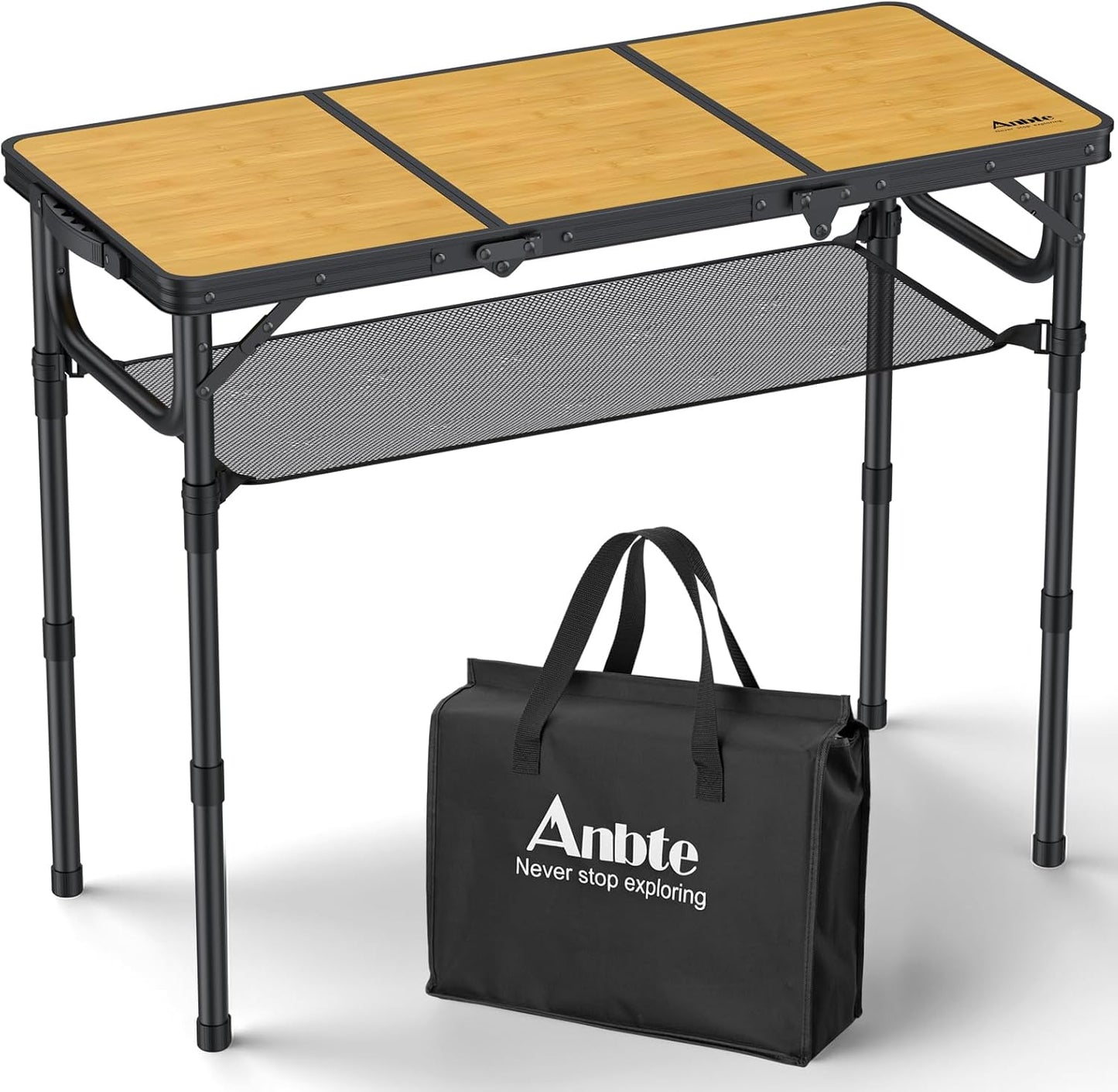 3ft Camping Table with Storage Net and Adjustable Heights
