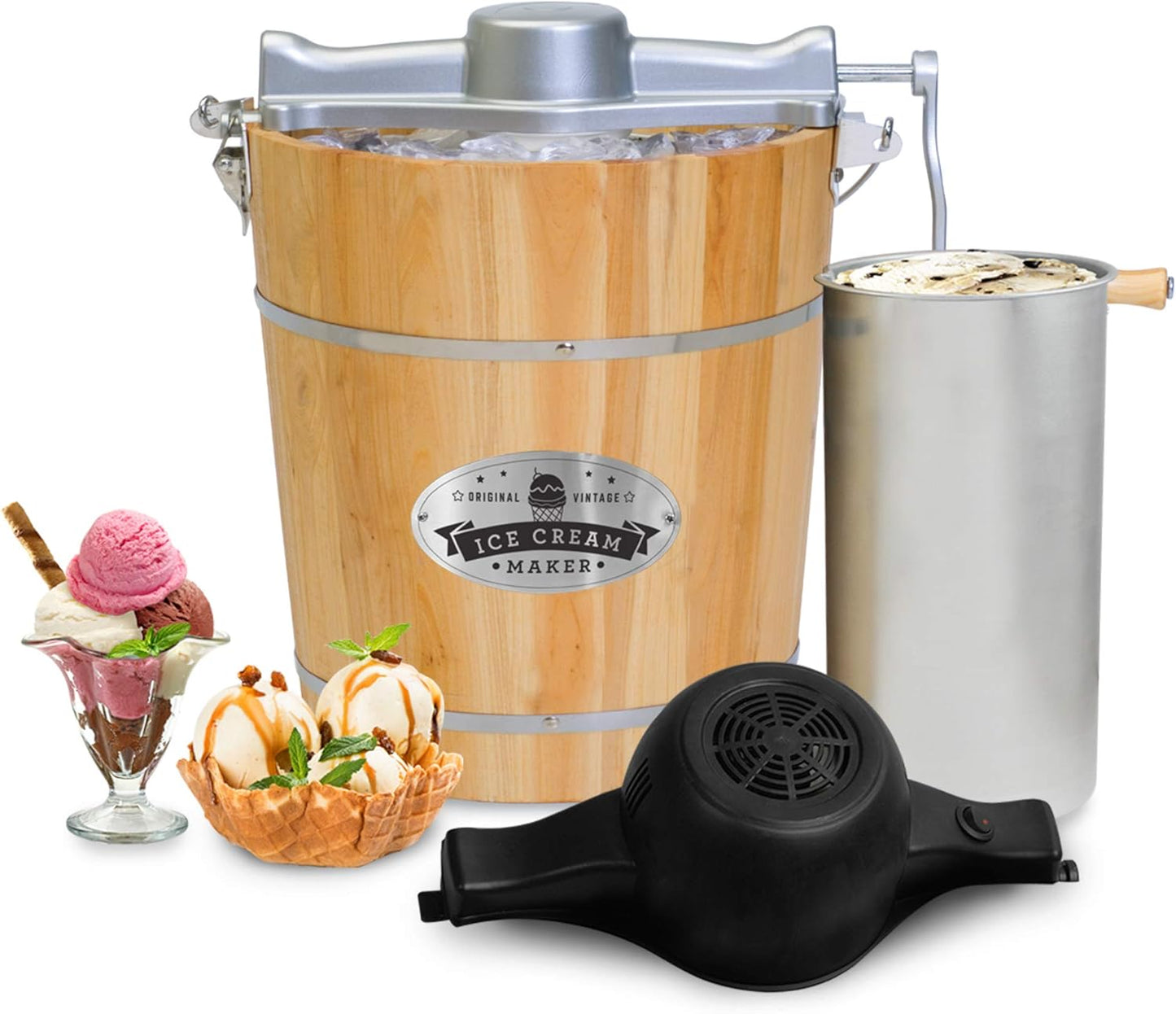 Vintage Wood Bucket Ice Cream Maker + Hand Crank