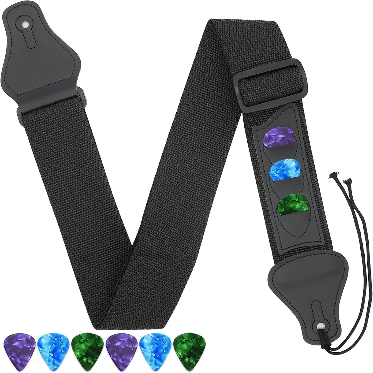 Easy Install Guitar Strap with 3 Pick Holders - Play with Ease!