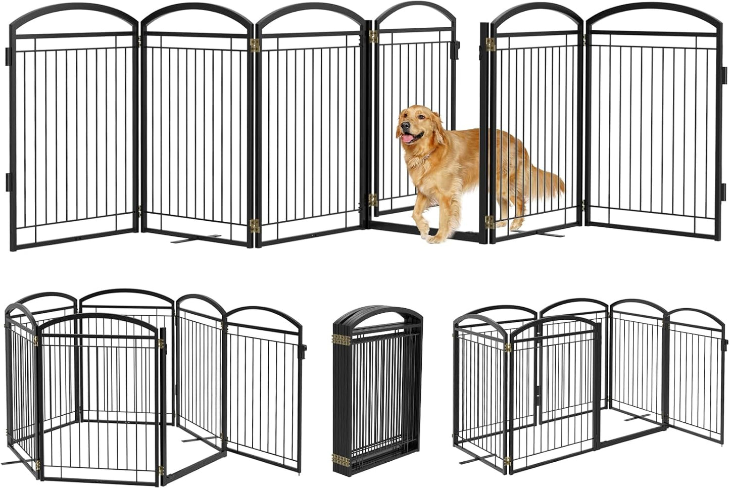 Paulmele Full Metal Free Standing Dog Gate for Indoor Outdoor