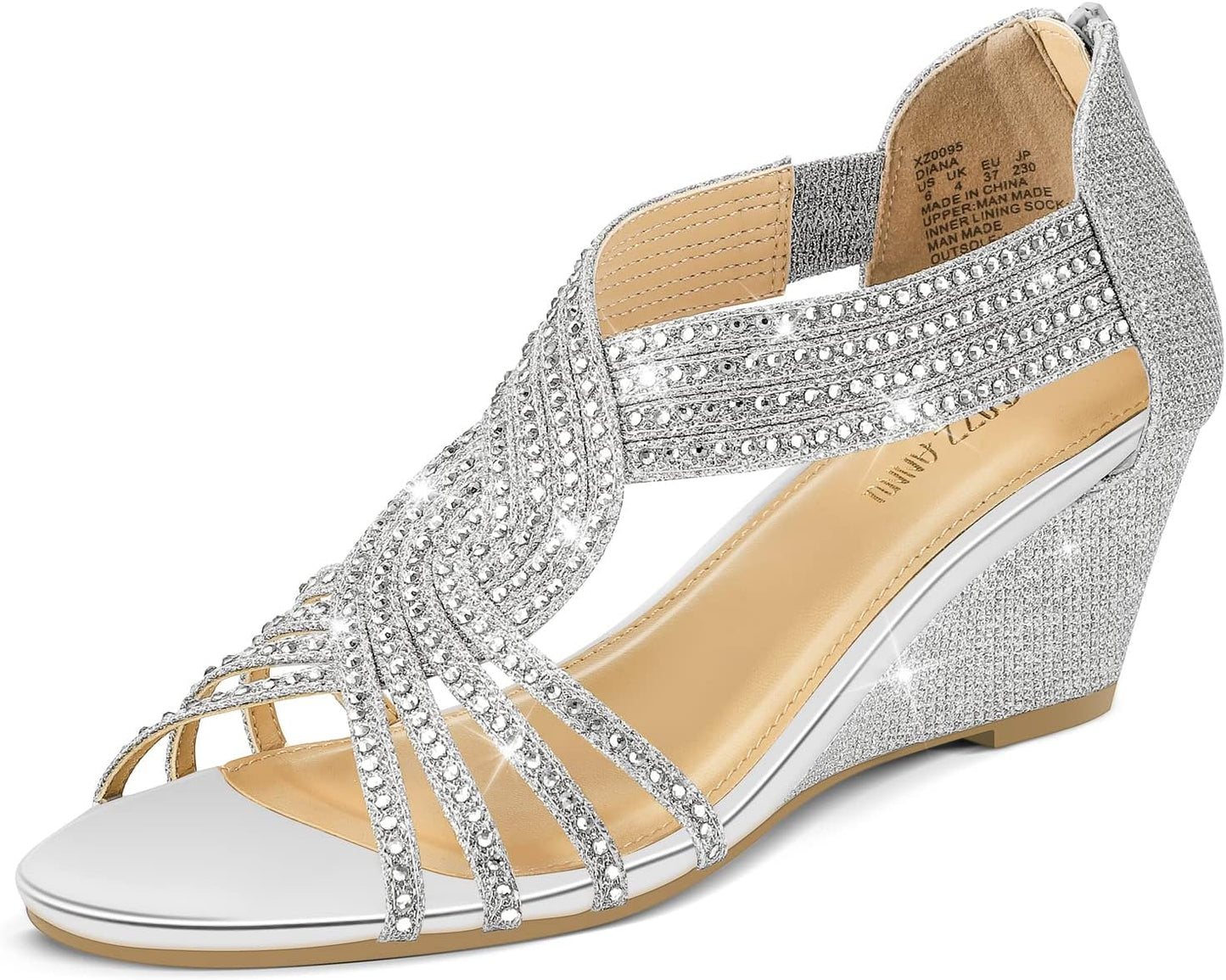 Diana Low Wedge Sandals with Sparkly Rhinestones for Women