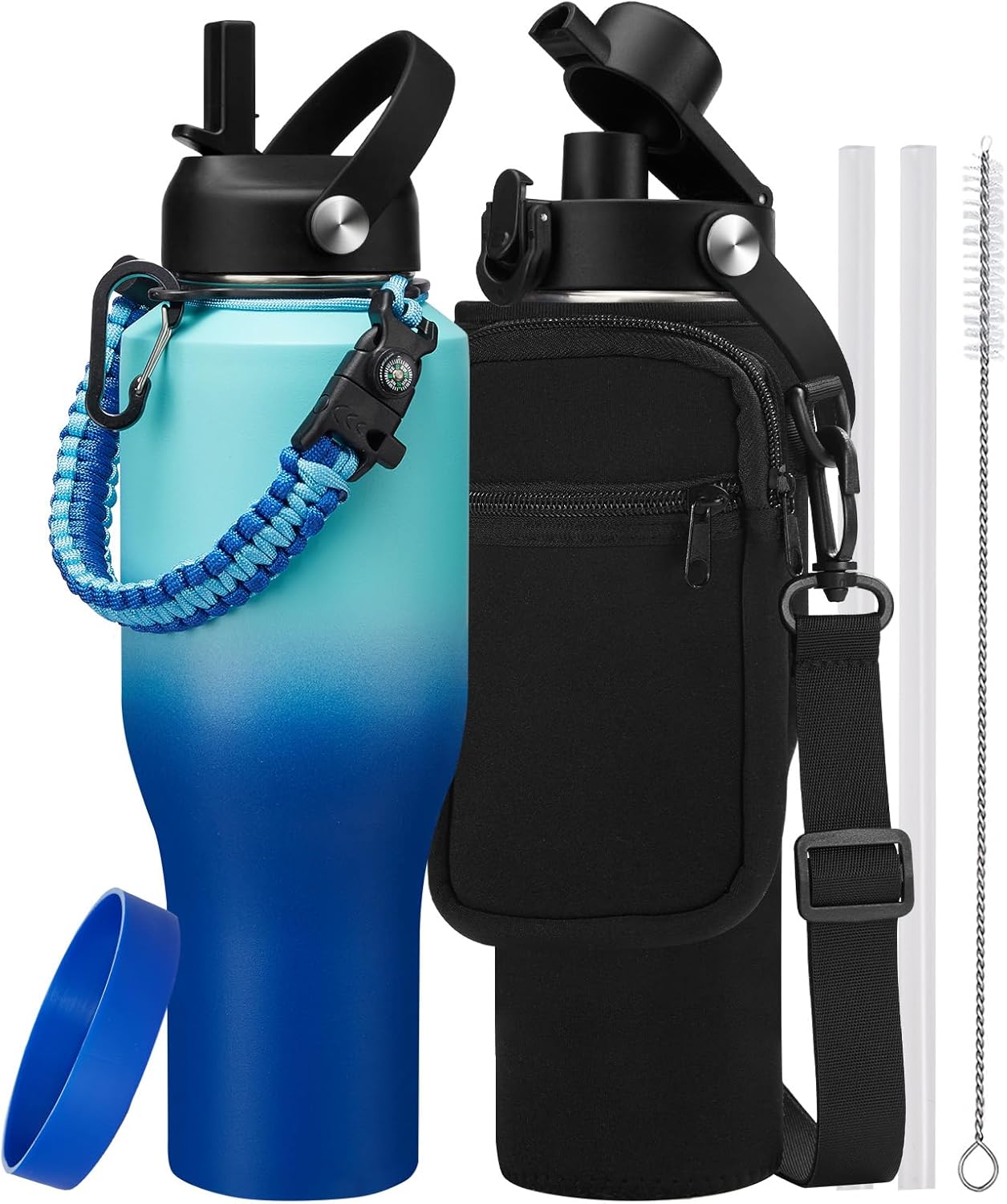 40 oz Insulated Water Bottle with Straw for Car Cup Holders