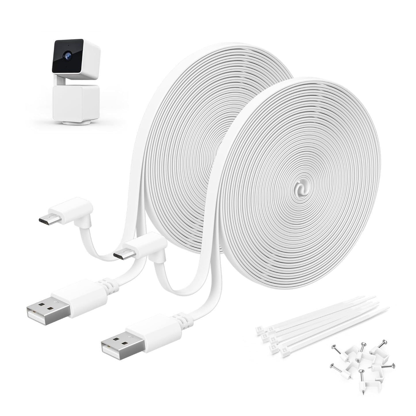 Itramax 15FT L-Shaped Charger Cable 2Pack for WYZE Cam Pan V3 - Long & Tangle-Free