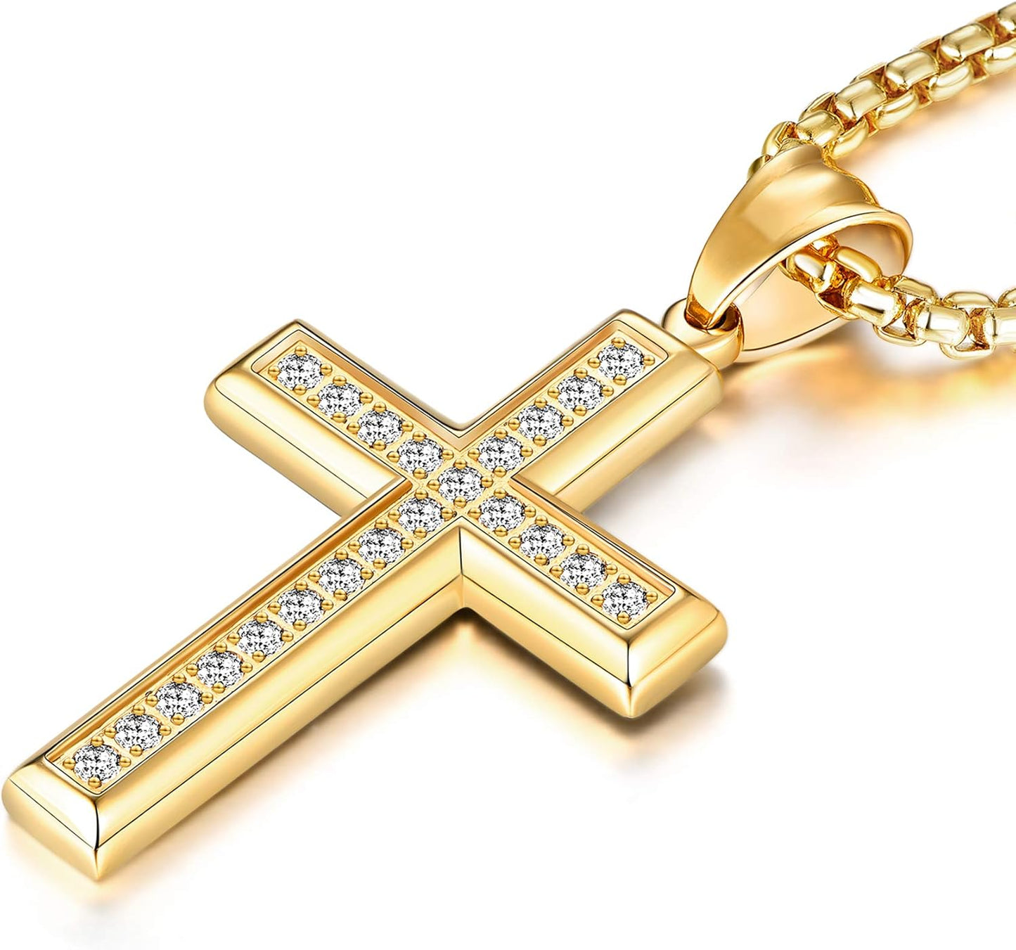YL Men's Cross Necklace with Jesus Ankh Pendant and Chain