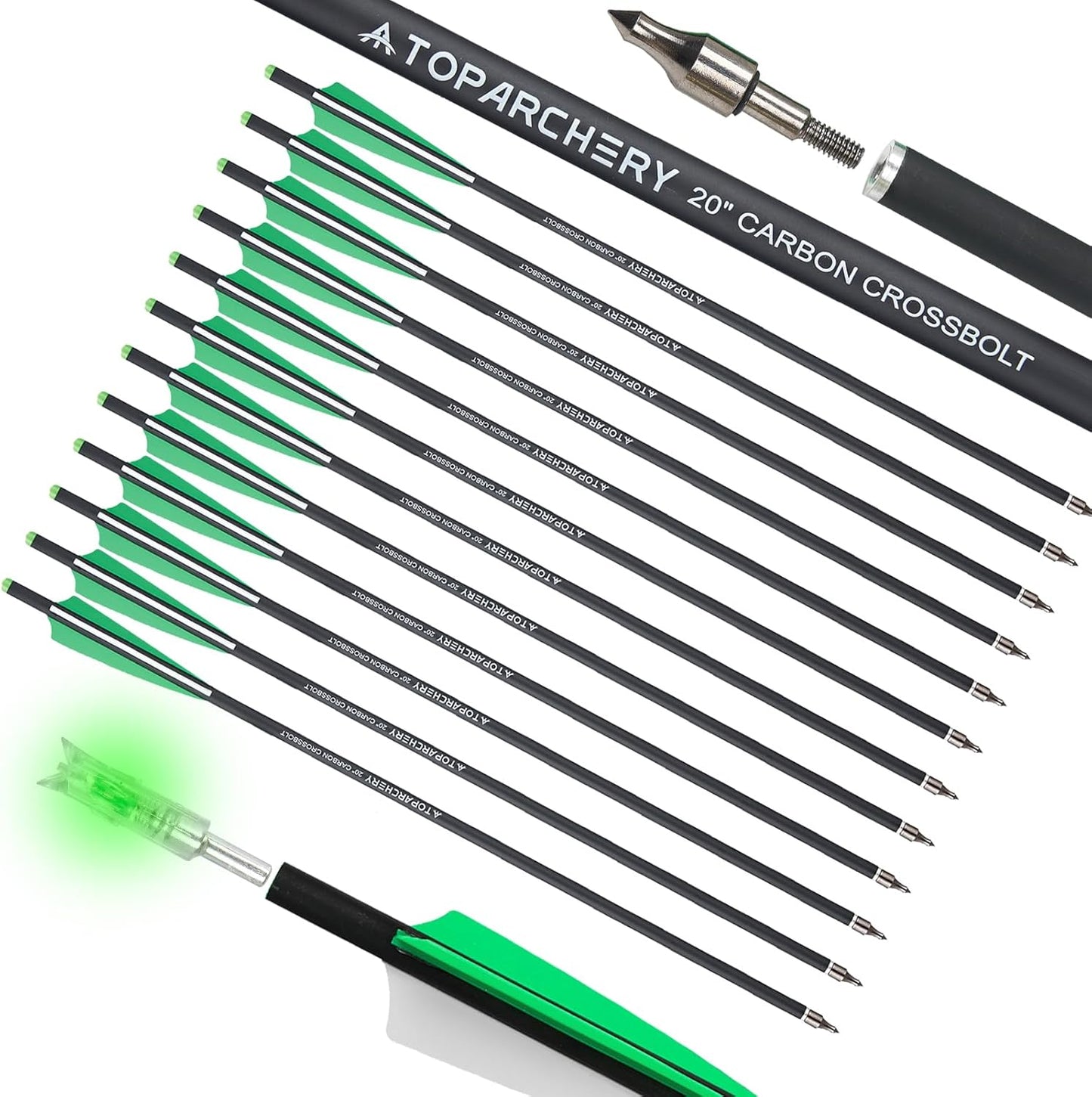 TOPARCHERY 20 Inch Crossbow Bolts with Lighted Nocks for Hunting