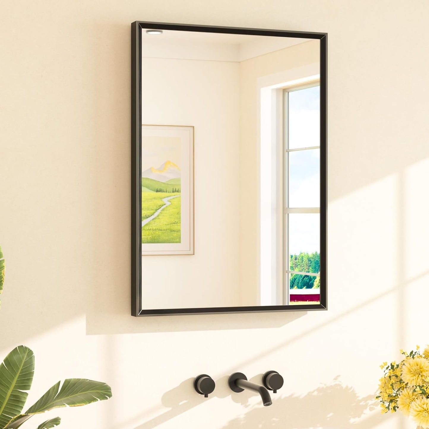 TETOTE Black Bathroom Mirror 22 x 30 in Beveled Frame Design