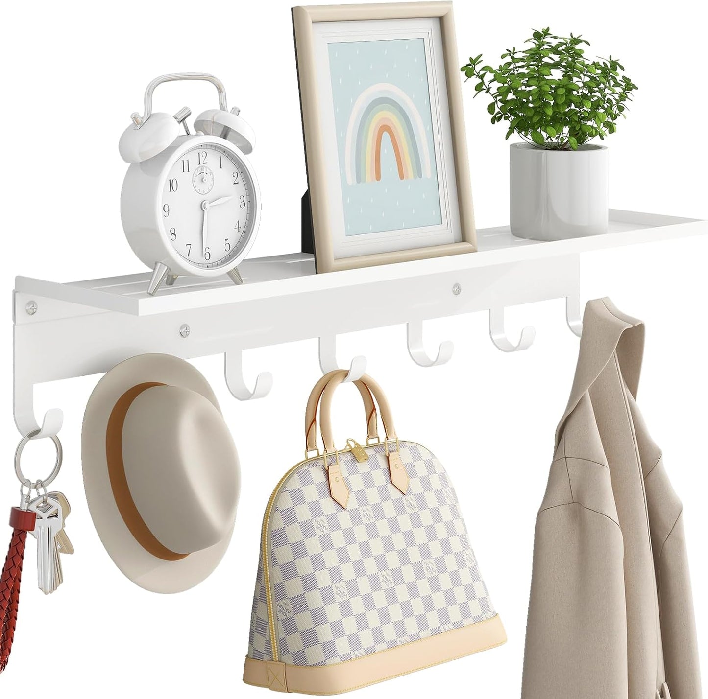 Stylish 23 Inch Entryway Coat Rack with 7 Hooks and Shelf