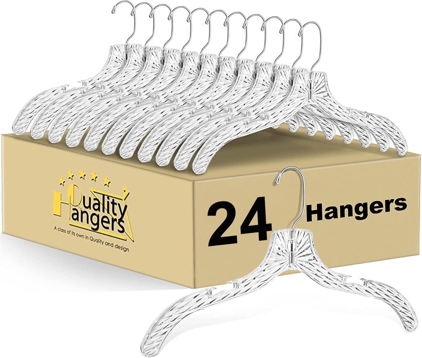 Quality Clear Plastic Hangers 24 Pack for Suits and Dresses