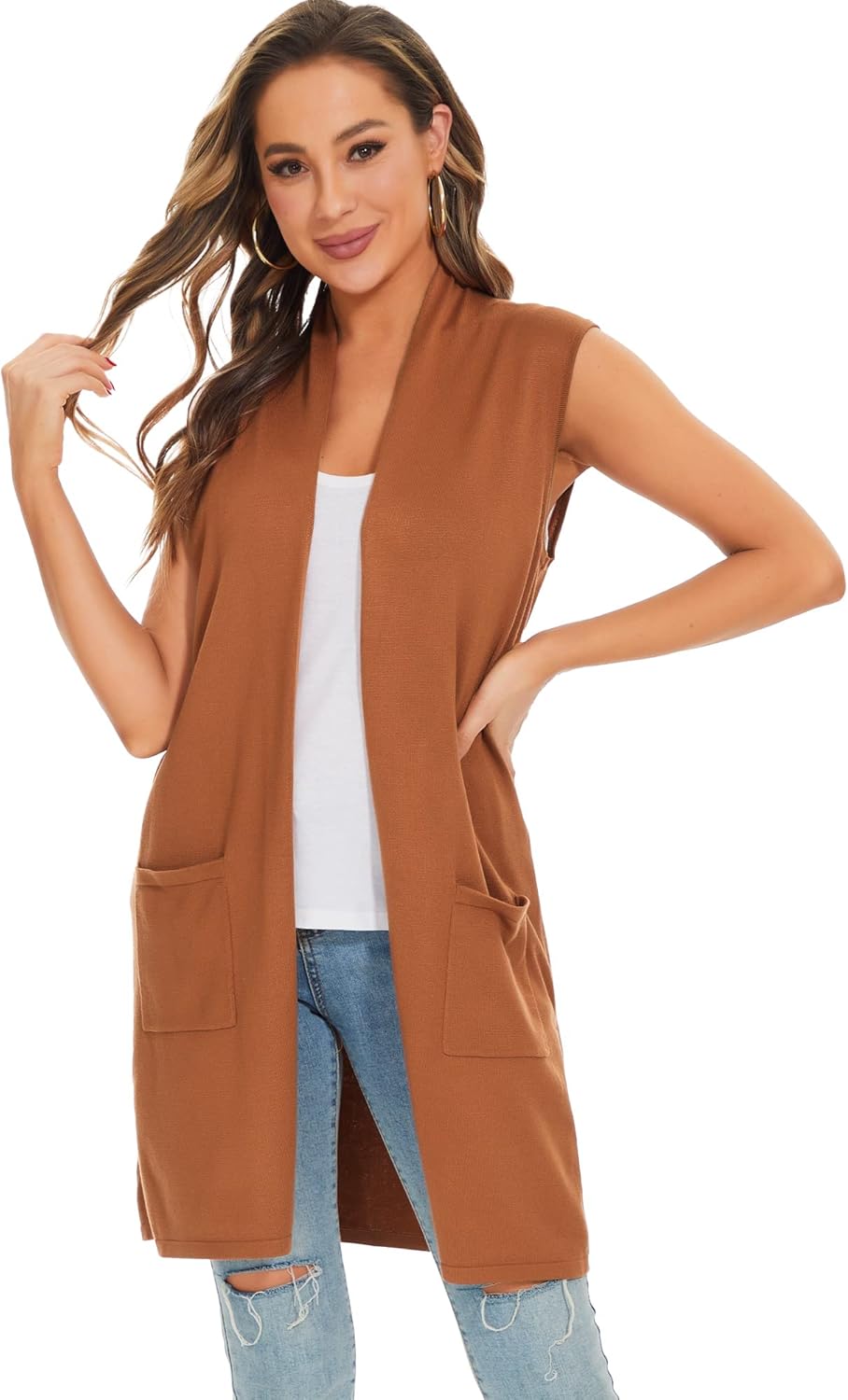 Moss Rose Women's Long Knit Cardigan Vest for Casual Style