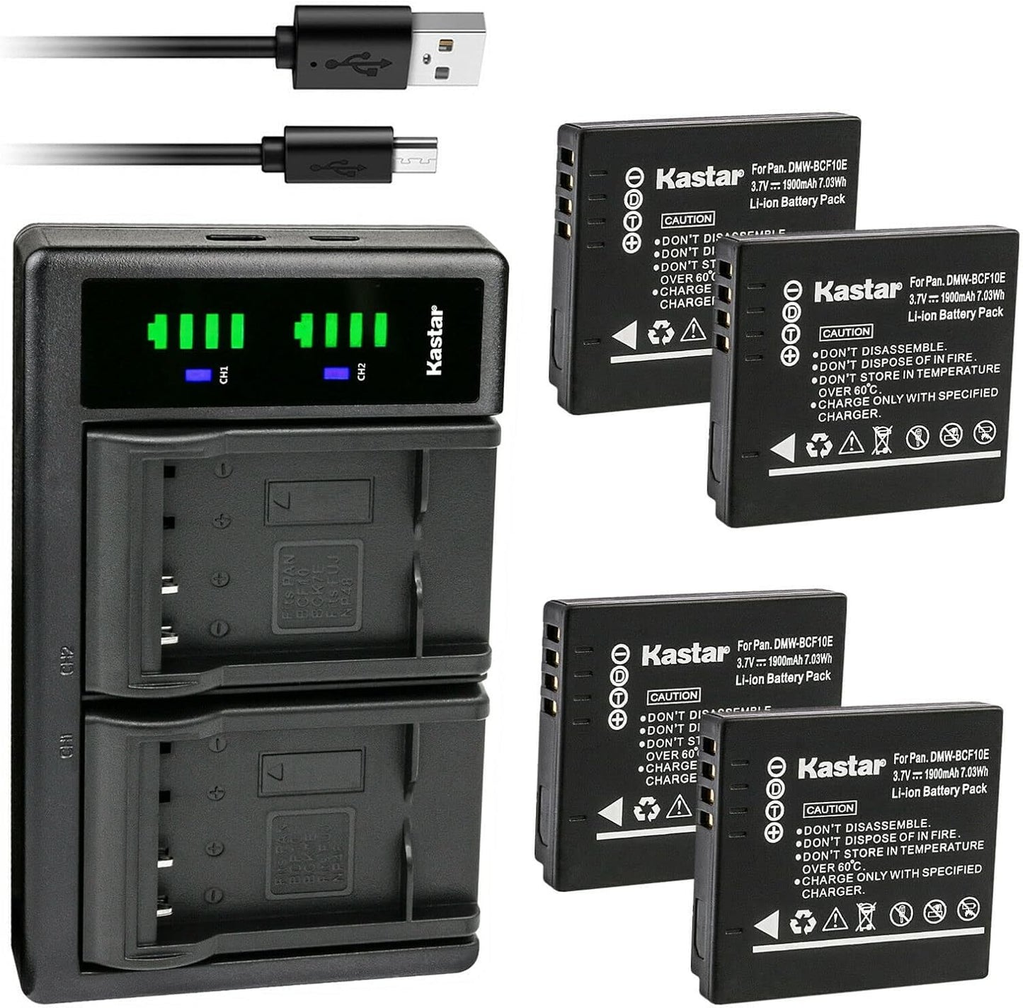 Kastar 4-Pack Battery and USB Charger for Panasonic DMW-BCF10