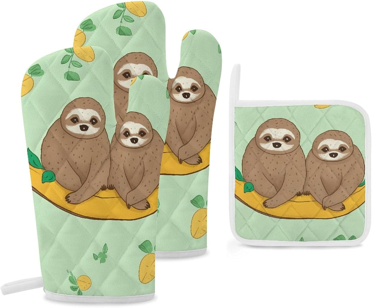 Cute Sloths Heat Resistant Oven Mitt Set