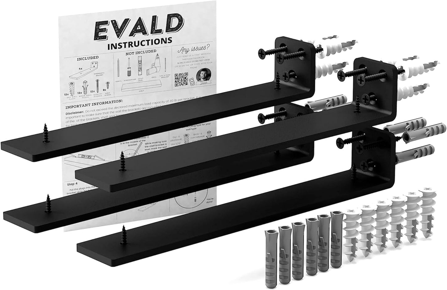 EVALD Floating Shelf Brackets for 10-inch Boards - 4 Pack