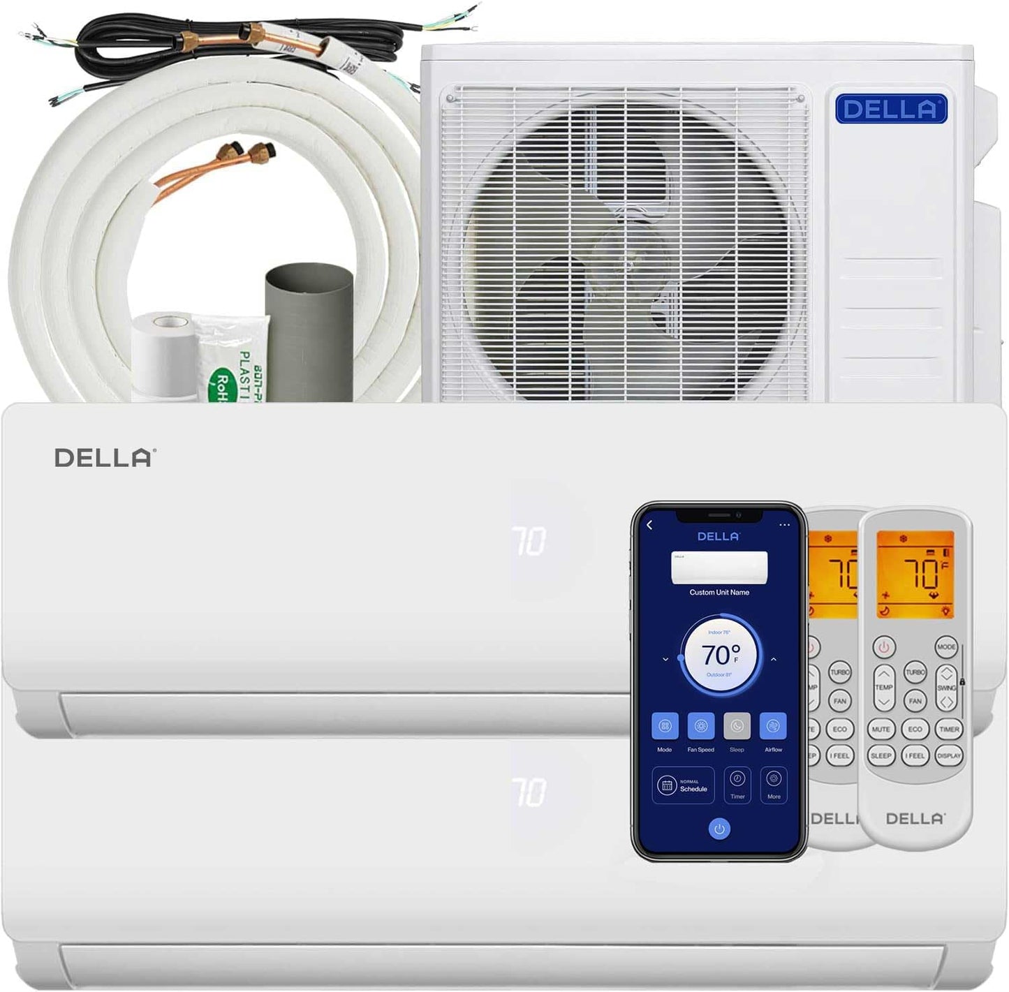 DELLA 18K BTU Dual Zone WiFi Mini Split - Cools 800 Sq.Ft!