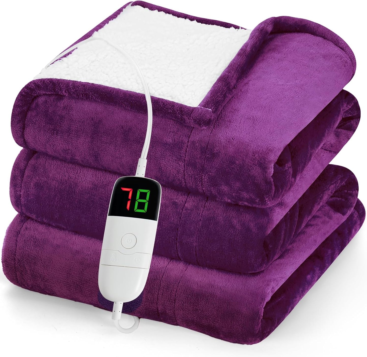 greenoak Heated Blanket Electric Throw - 10 Heat Levels, Auto-Off, Overheat Protection - Soft & Warm Taro Purple