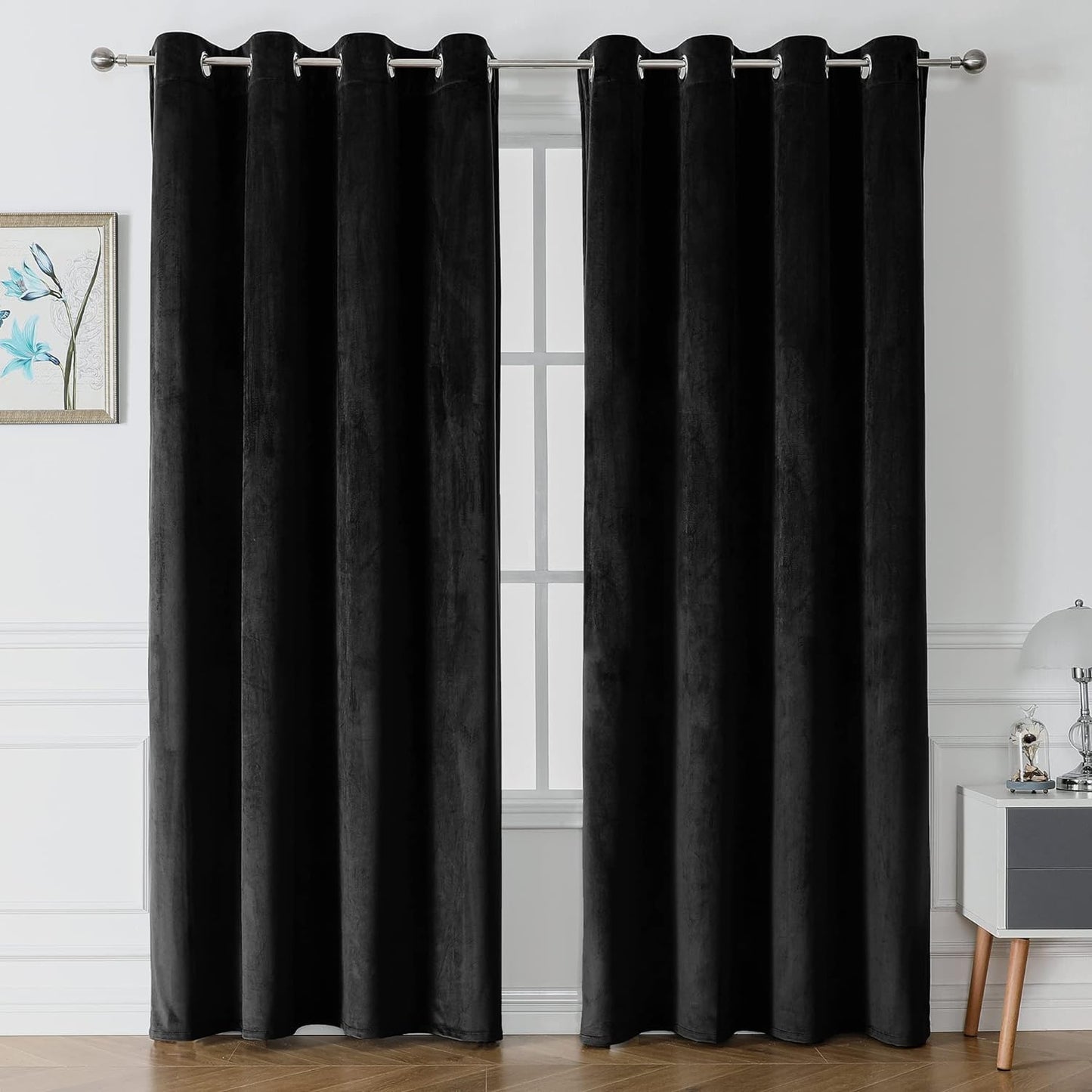 Blackout Velvet Curtains 52x84 - Room Darkening Grommet Drapes