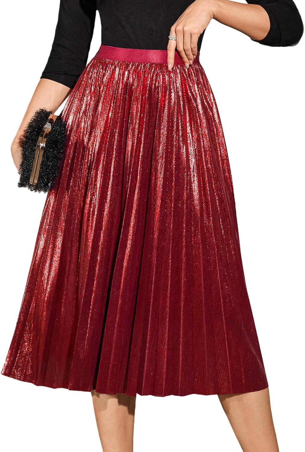 DRESSTELLS Pleated Midi Skirts for Women - Elegant Swing Style