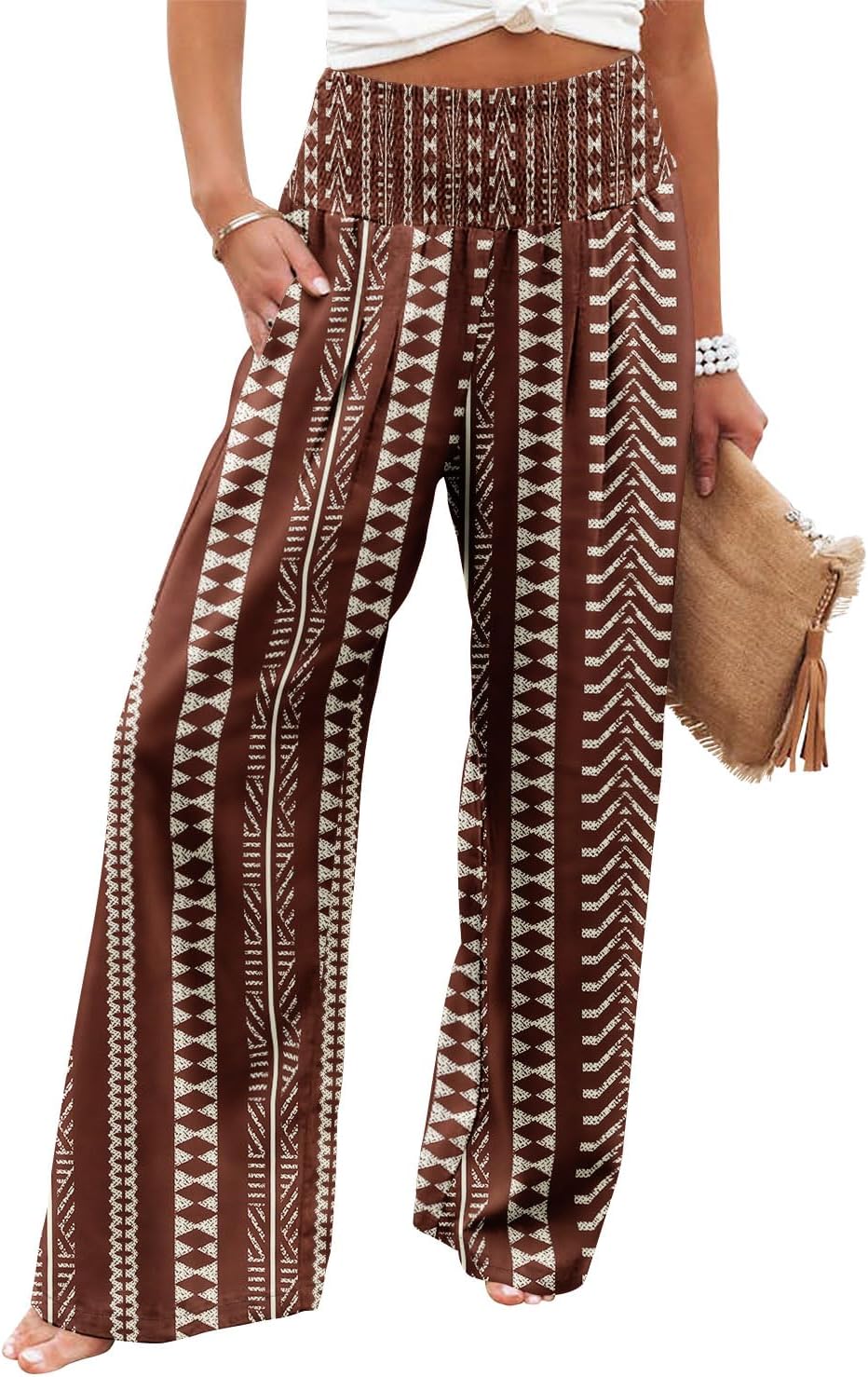 Angerella Womens Elastic High Waisted Palazzo Pants for Casual Wear