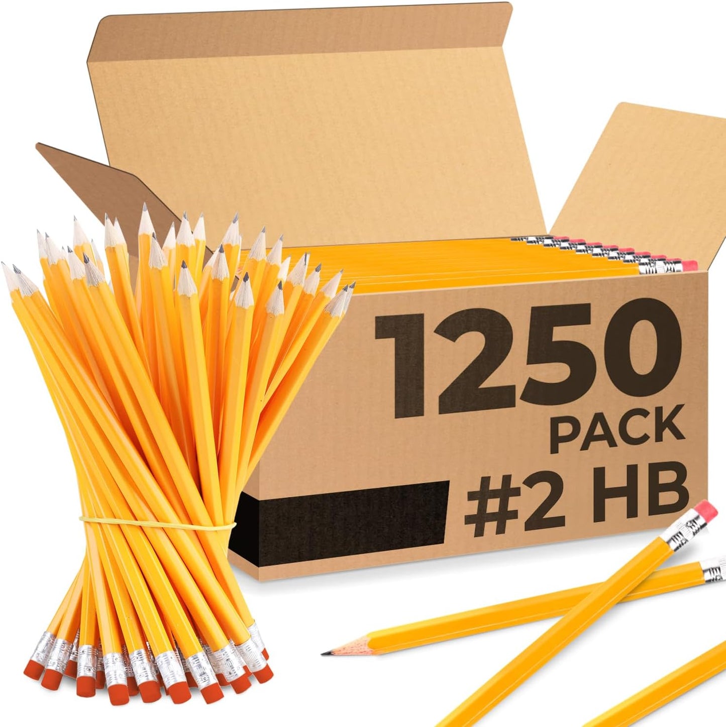 Bulk Yellow Pencils for Kids - 1250 Pack Pre-Sharpened #2 HB