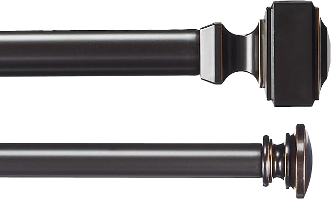 Double Curtain Rod with Square Finials - 72 to 144 in Dark Bronze