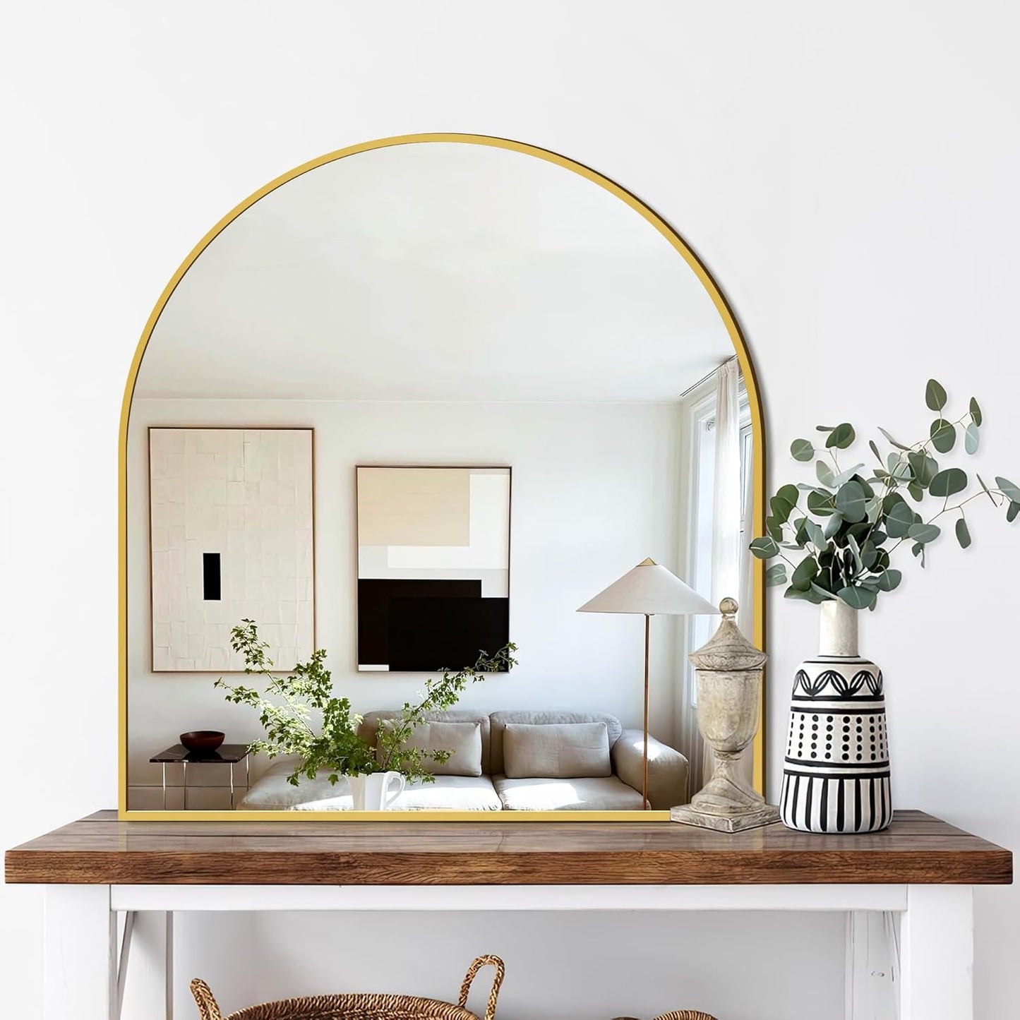 FICTOR Bathroom Vanity Mirror 32x30 Arched Metal Framed Design