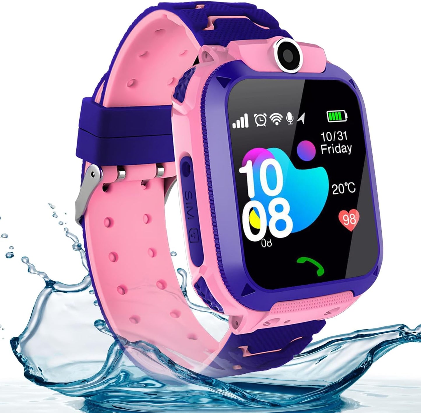 Kids Waterproof Smart Watch with Calls, Games, Camera - Perfect Gift (Pink)