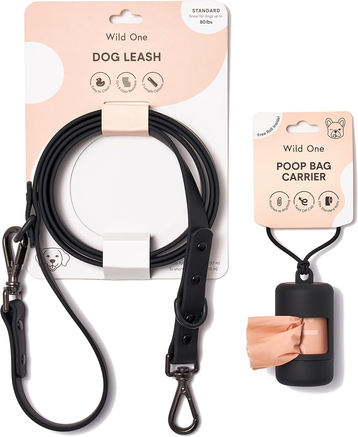 Wild One Nylon Adjustable Length Leash and Poop Bag Carrier Set