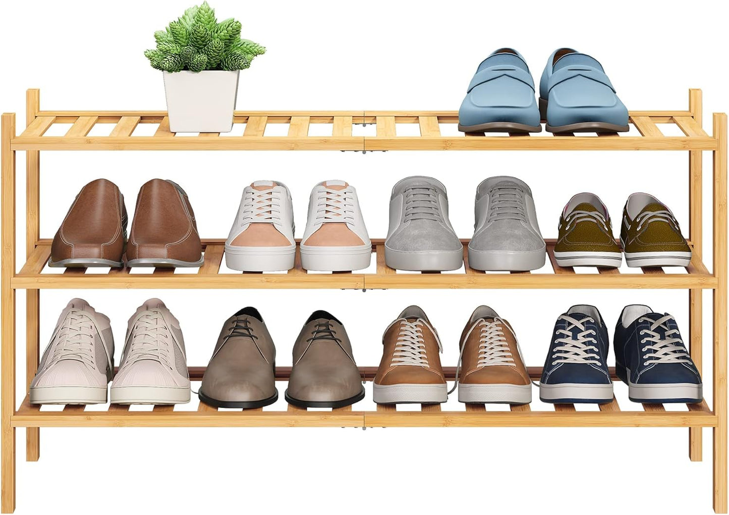 BMOSU 3-Tier Bamboo Shoe Rack - Stackable Storage Organizer