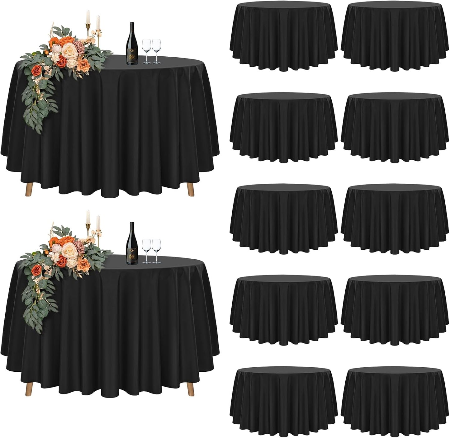 12 Pack Black Round Tablecloths - 108 inch Waterproof Covers