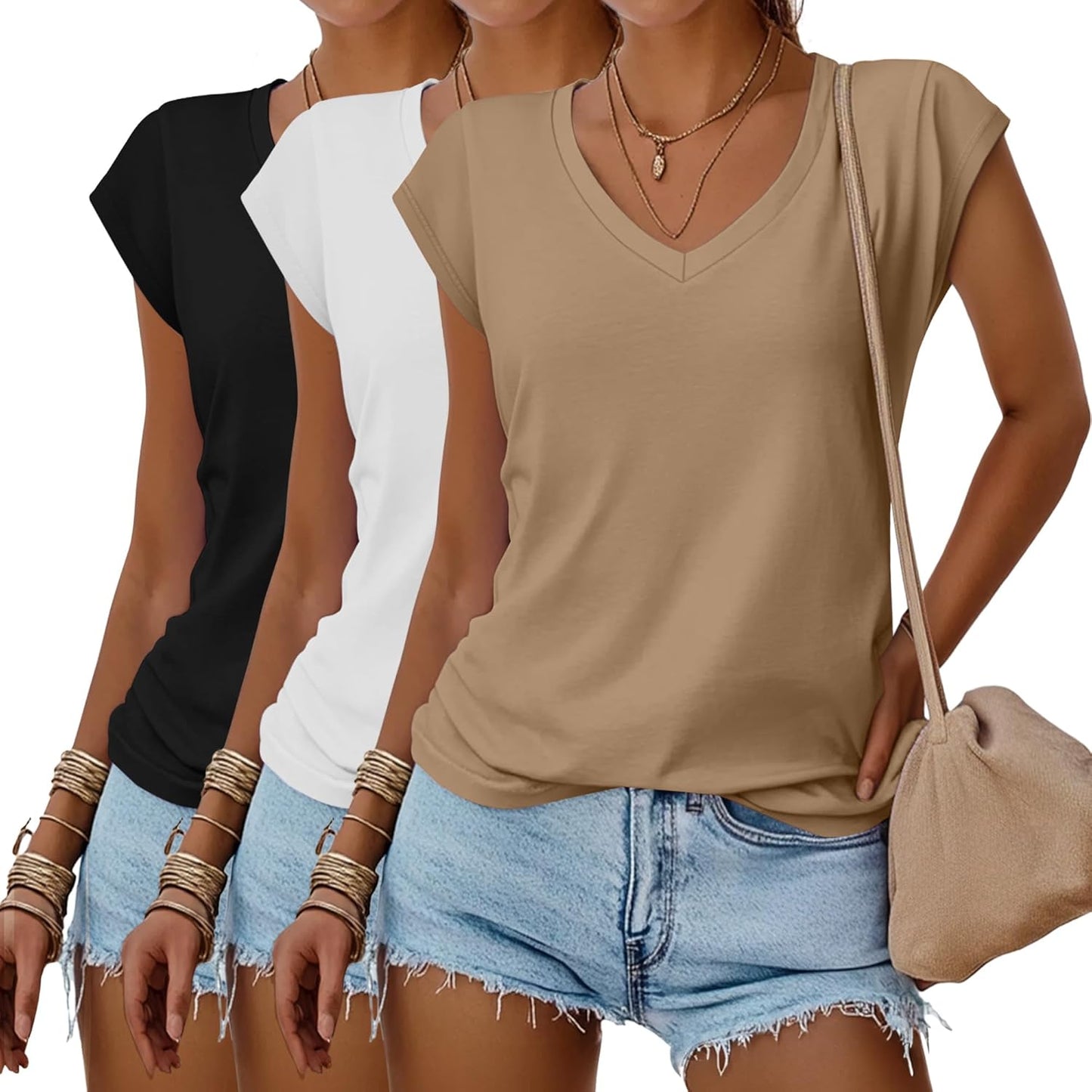 Huukeay 3 Pack Womens V Neck T Shirts for Summer Style