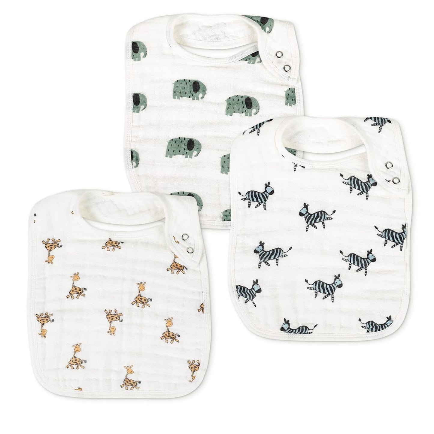 3-Pack Soft Cotton Snap Bibs for Infants - Animal Party