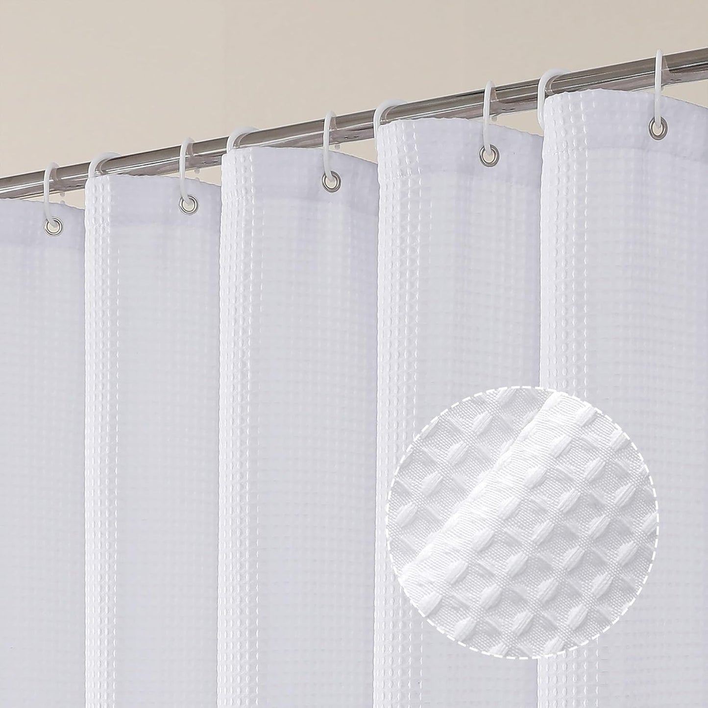 Luxury White Fabric Shower Curtain Set