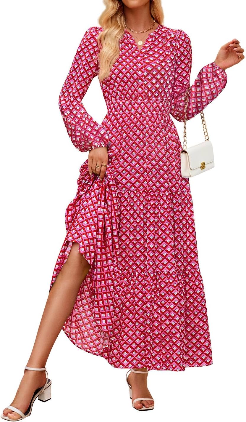 ZESICA Women's Long Sleeve Floral Maxi Dress for Fall 2025