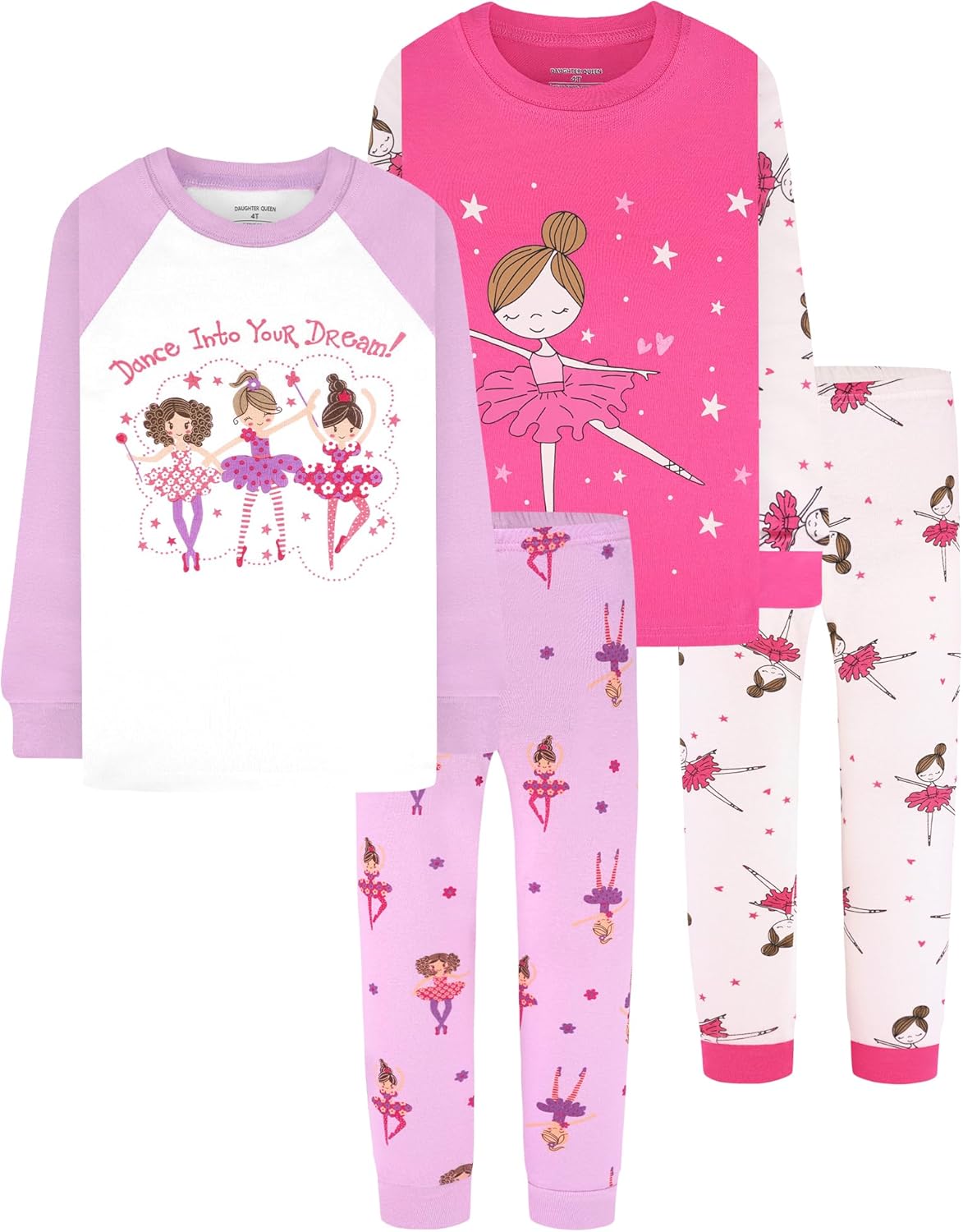 DAUGHTER QUEEN Girls Cotton Pajamas Set for Ages 18 Months-12 Years
