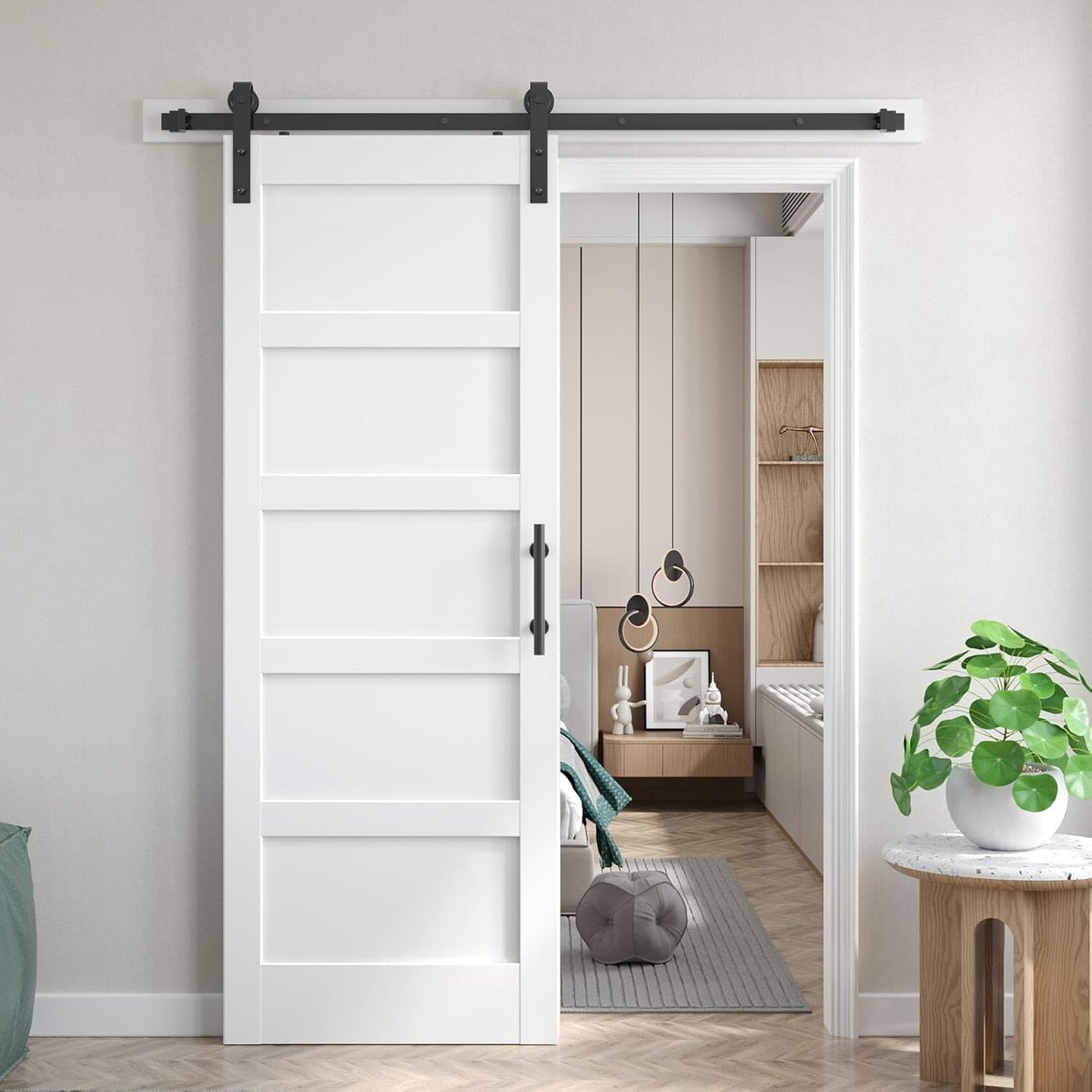 Fredbeck 32in x 80in White Barn Door with Sliding Hardware Kit