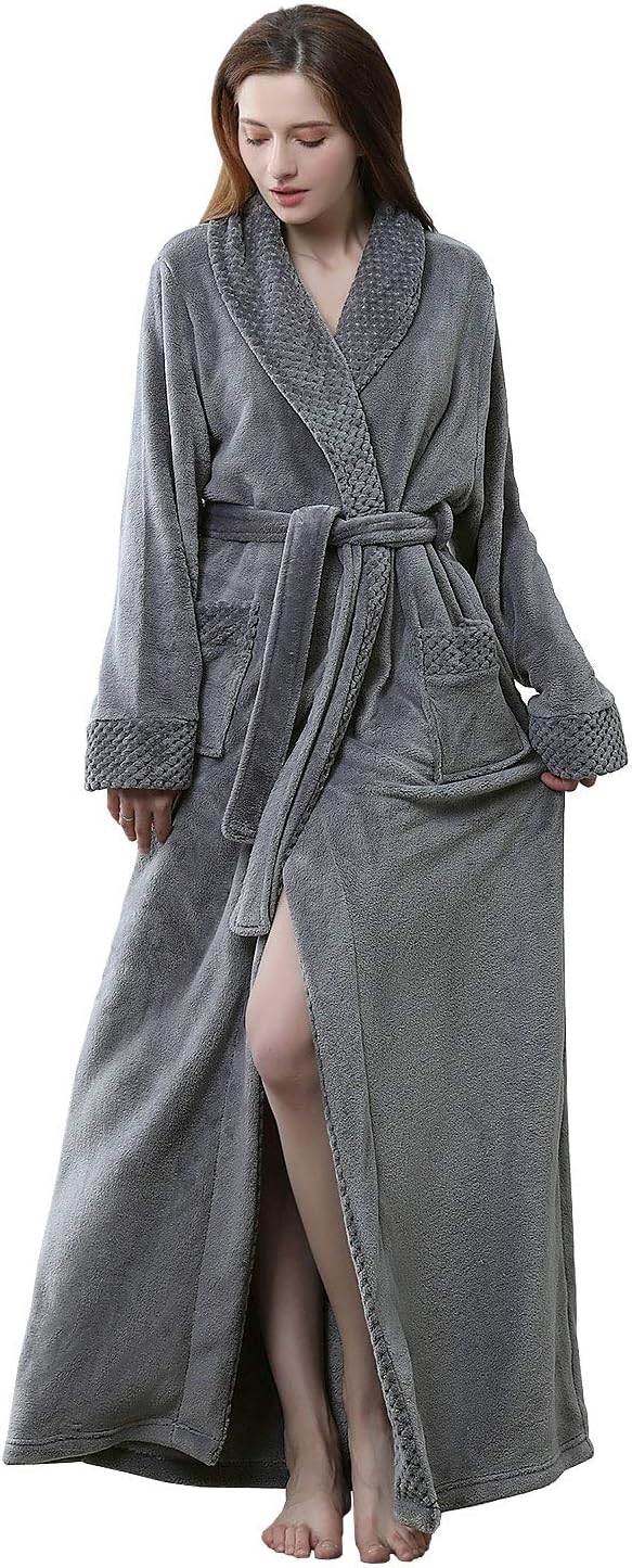 Artfasion Womens Long Fleece Robe - Soft Warm Bathrobe for Winter