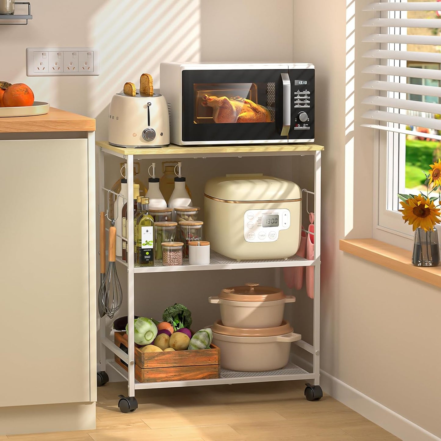 3 Tier Microwave Cart with Lockable Wheels - Organize & Simplify
