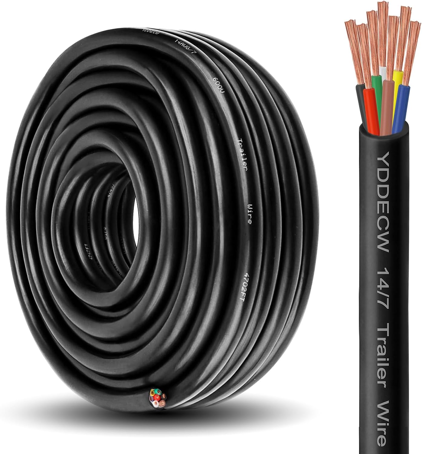 7 Way Trailer Wire - 14 Gauge Heavy Duty 50FT Copper Cable