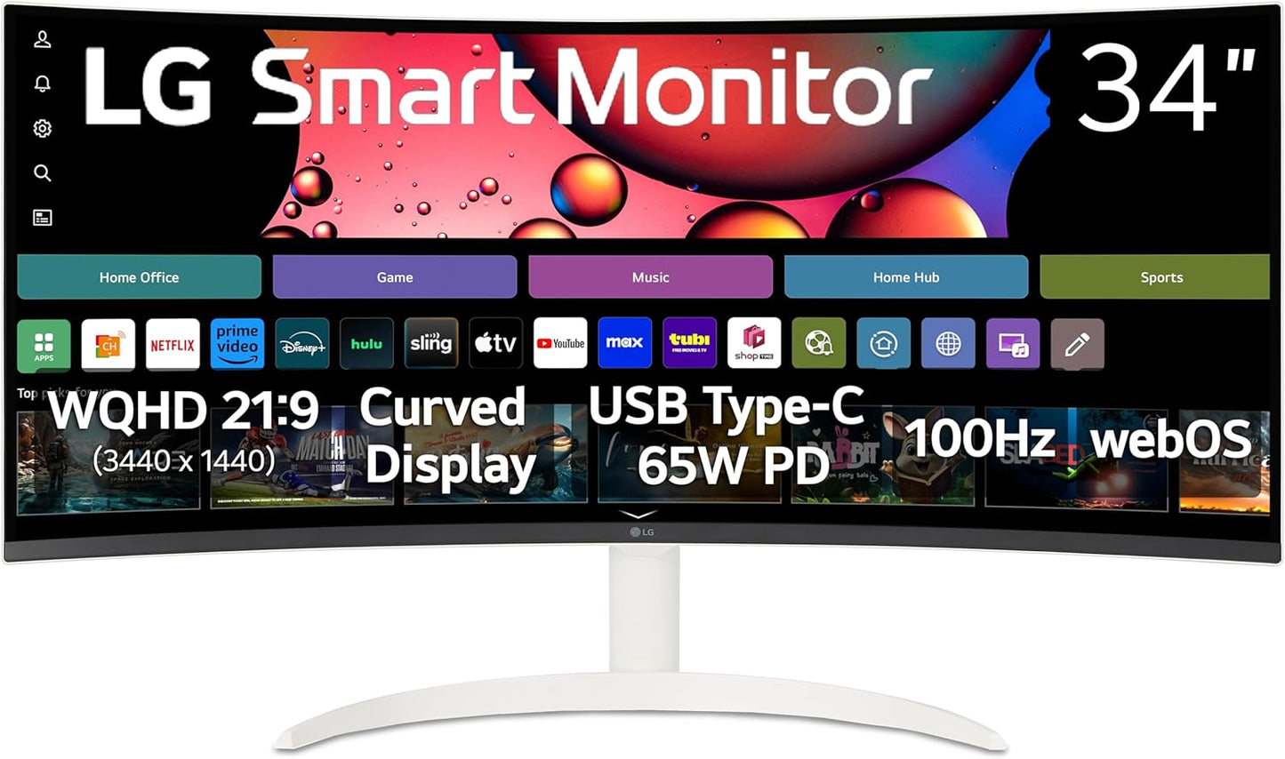 LG 34SR63QA-W 34 inch Smart Curved Monitor for Work and Play
