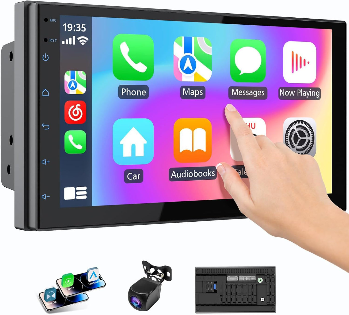 Double Din Wireless CarPlay Screen with 7in HD Touchscreen