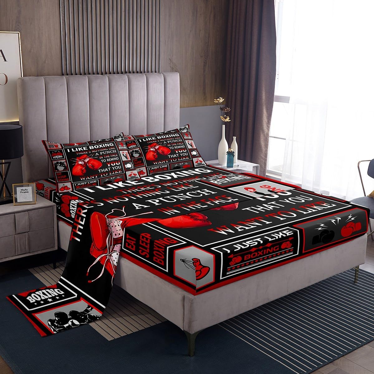Red Boxing Gloves Queen Size Bedding Set - Perfect for Boxing Fans!