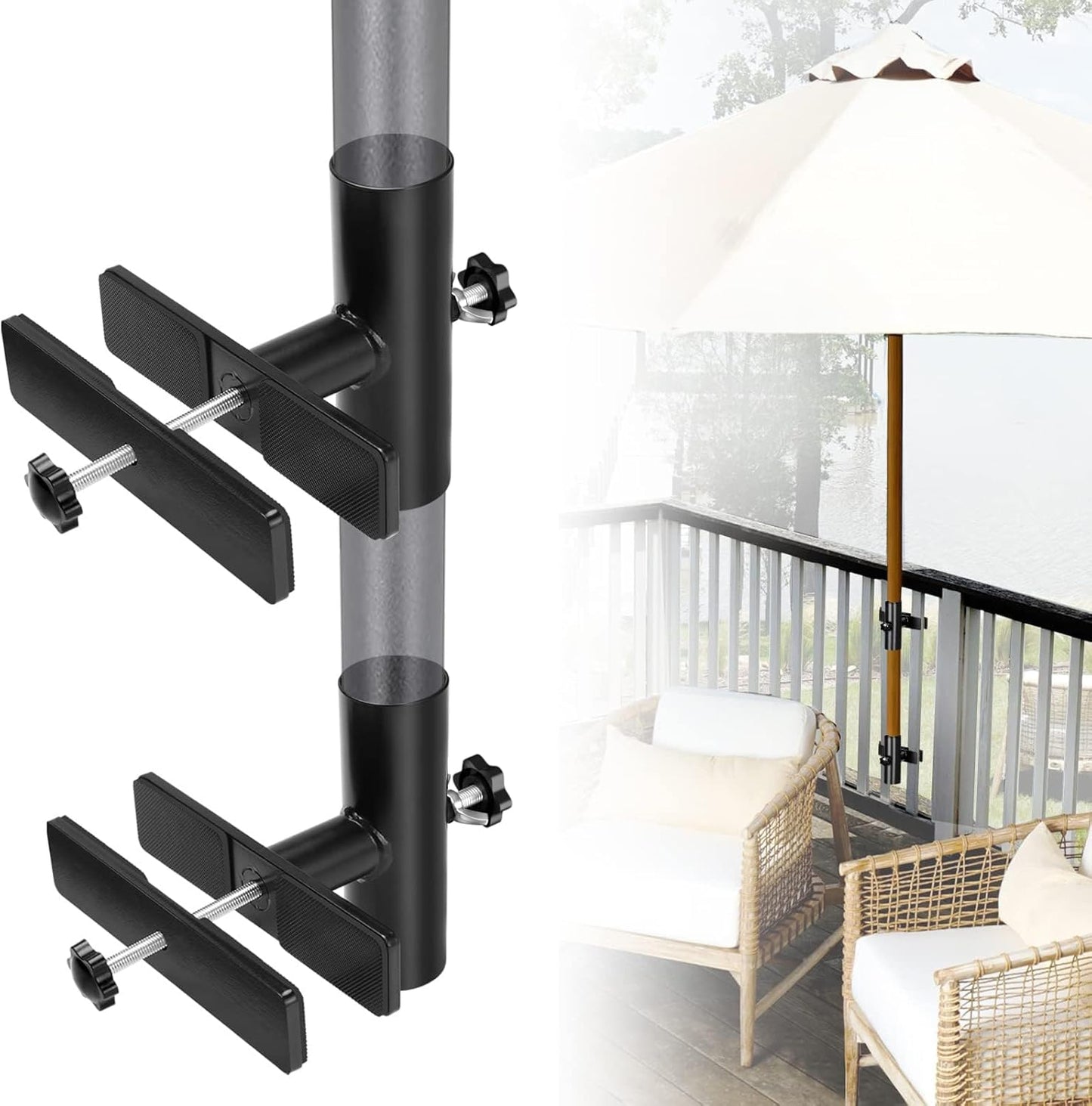 Adjustable Patio Umbrella Holder for Deck Railing and Poles