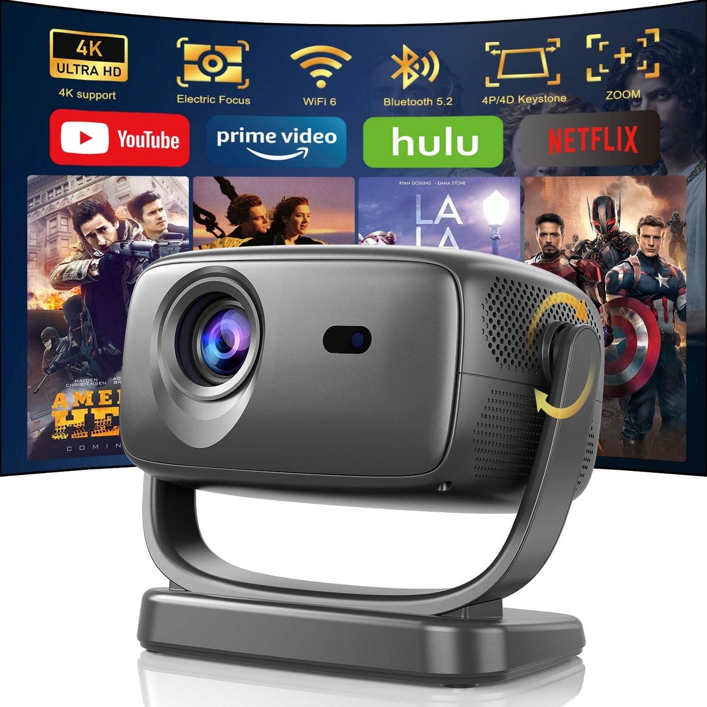 Ultimate 4K Smart Projector - 5G WiFi, Bluetooth 5.2, Built-in App, 220 Max Screen, Weejector
