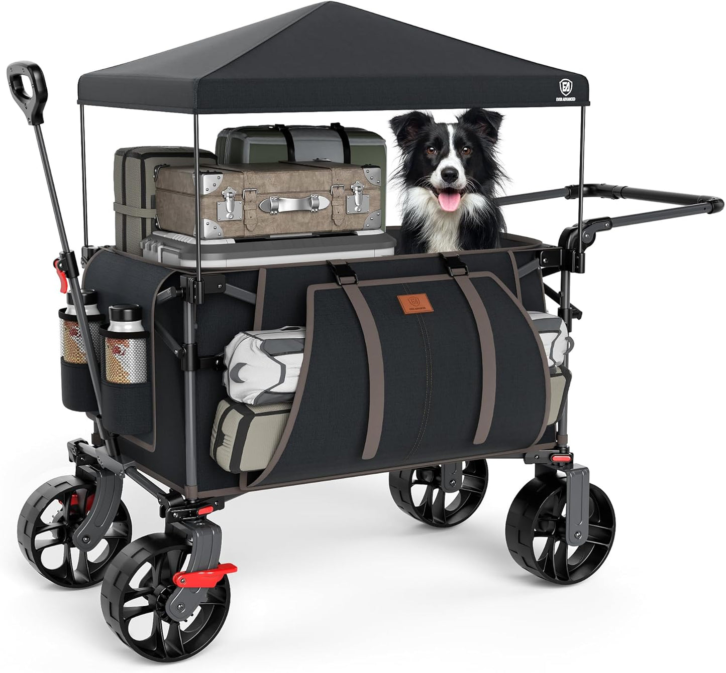 EVER ADVANCED Folding Push Wagon with Canopy for All-Terrain Use