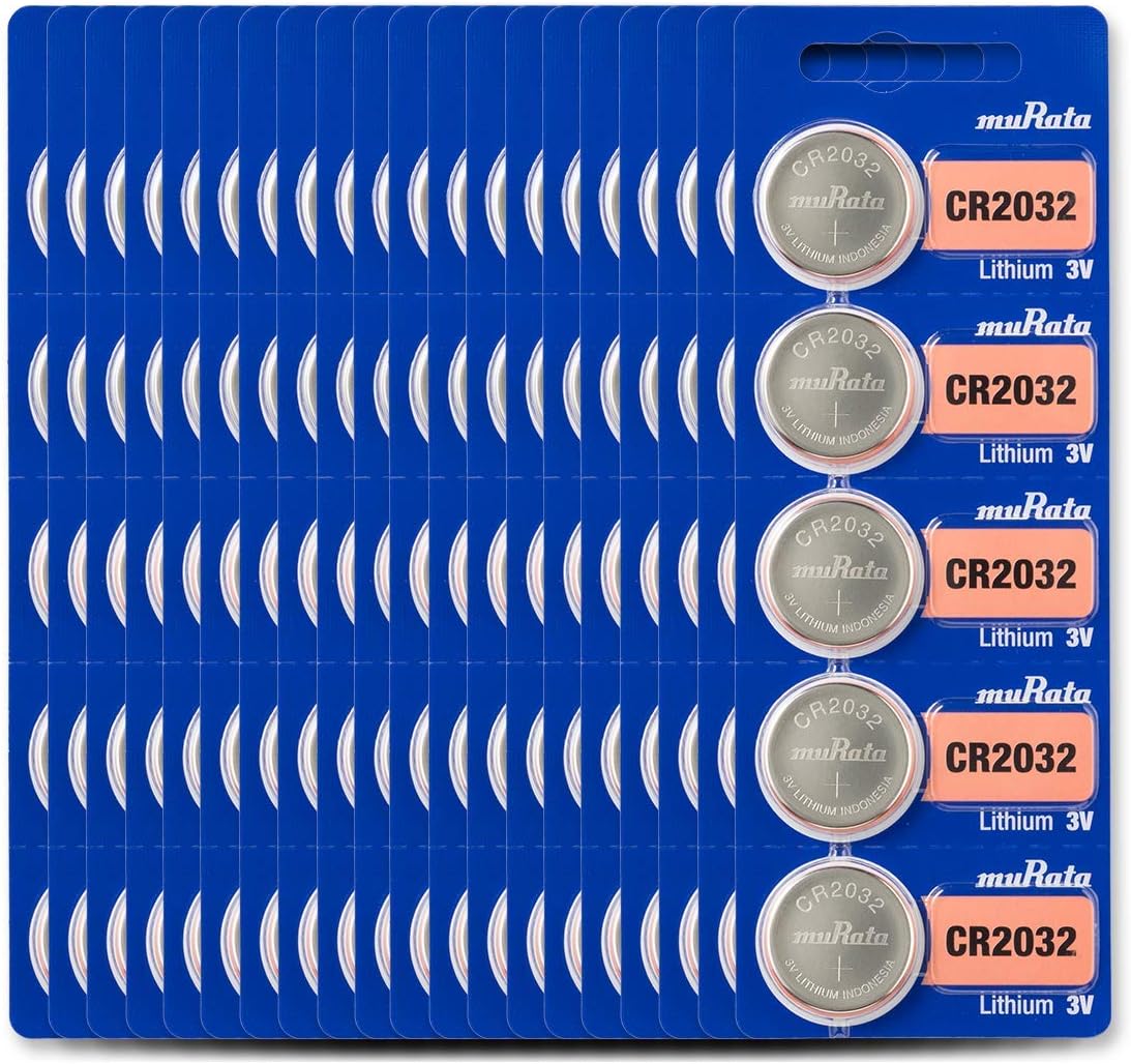 Murata CR2032 Battery 100 Pack 3V Lithium Coin Cell Power